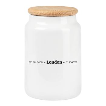 London coordinates - Cookie Jar with Wooden Lid - white - Front