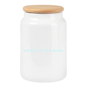 Évadez-vous dans un livre - Bleu glacier - Boîte à biscuits avec couvercle en bois - blanc - Devant