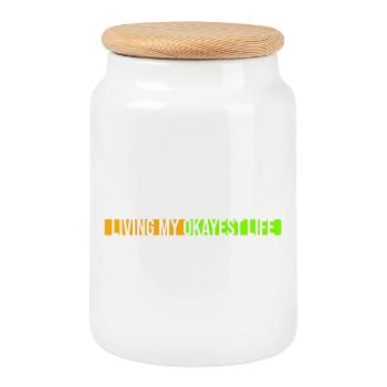 Living My Okayest Life Funny Mediocre Saying - Cookie Jar with Wooden Lid - white - Front