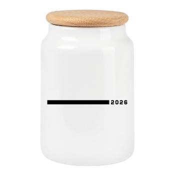 2026 Linie - Keksdose mit Holzdeckel - Weiß - Vorne