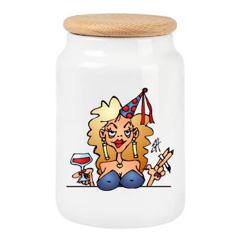 Birthday party - Cookie Jar with Wooden Lid - white - Front