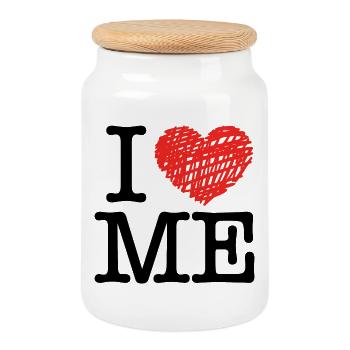 I love me - Boîte à biscuits avec couvercle en bois - blanc - Devant
