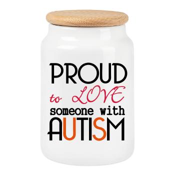 Love someone with Autism Geschenk Autismus - Keksdose mit Holzdeckel - Weiß - Vorne