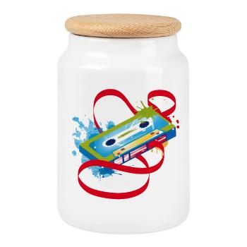 Musique cassettes graffiti - Boîte à biscuits avec couvercle en bois - blanc - Devant