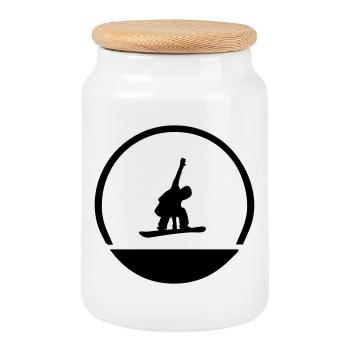 Snowboarder emblem - Cookie Jar with Wooden Lid - white - Front