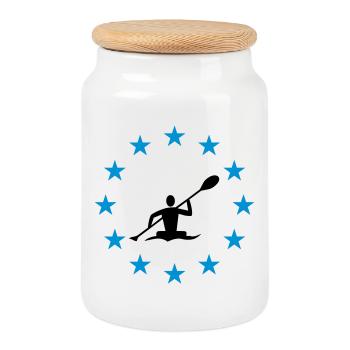 Canoë-kayak dans le cercle d'étoile - Boîte à biscuits avec couvercle en bois - blanc - Devant