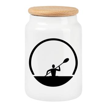 Canoe emblem - Cookie Jar with Wooden Lid - white - Front