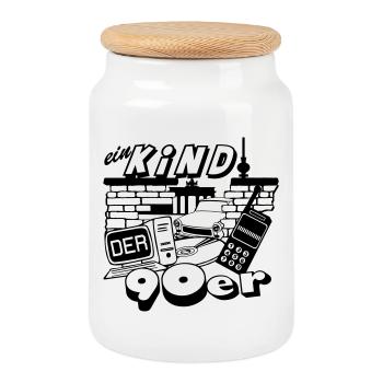 90er Party , Mottoparty , Ein Kind der 90er (25) - Keksdose mit Holzdeckel - Weiß - Vorne