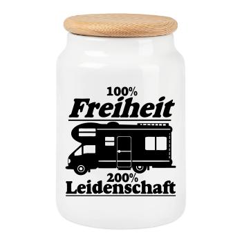 Wohnmobil,Camping,Fun Shirt,Wohnmobil Freiheit(25) - Keksdose mit Holzdeckel - Weiß - Vorne