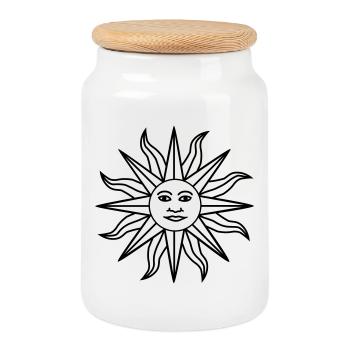 Sun Face - Cookie Jar with Wooden Lid - white - Front