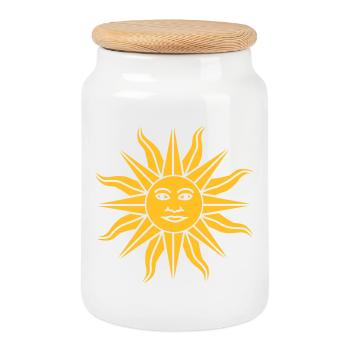 Sun Face - Cookie Jar with Wooden Lid - white - Front