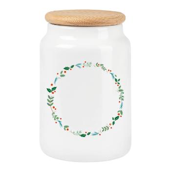 Une couronne de houx - Boîte à biscuits avec couvercle en bois - blanc - Devant