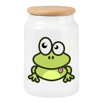 Funny frog in green and comic style - Cookie Jar with Wooden Lid - white - Front