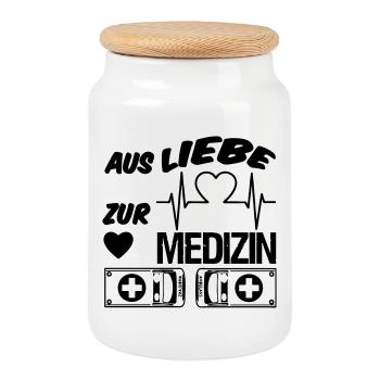 Medizin Liebe Doktor, Arzt, Sprüche, Geschenk - Keksdose mit Holzdeckel - Weiß - Vorne