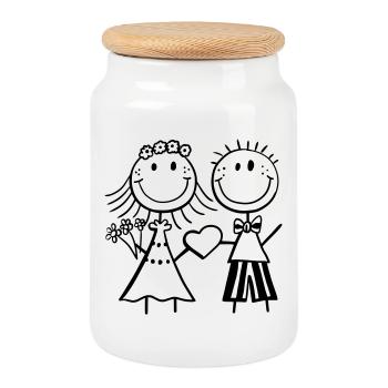 Lustiges Strichmännchen Brautpaar - Hochzeit - Fun - Keksdose mit Holzdeckel - Weiß - Vorne