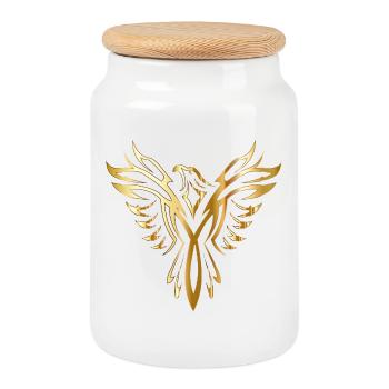 Phénix d’or - Boîte à biscuits avec couvercle en bois - blanc - Devant