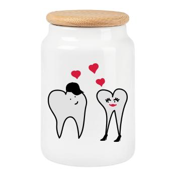 Dents de l'amour - Boîte à biscuits avec couvercle en bois - blanc - Devant