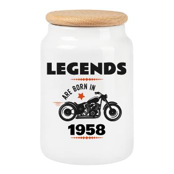 Born in 1958 - Cookie Jar with Wooden Lid - white - Front