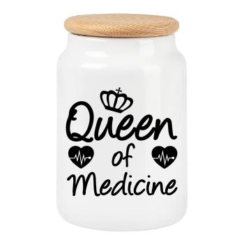 Reine de la médecine Médecine, Dicton, Cadeau - Boîte à biscuits avec couvercle en bois - blanc - Devant
