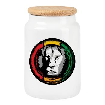 Lion du reggae dans le style rasta - Boîte à biscuits avec couvercle en bois - blanc - Devant
