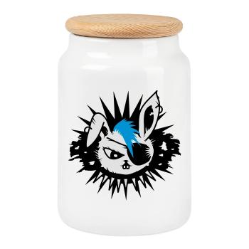 Un lapin avec un cache-oeil et un Mohawk - Boîte à biscuits avec couvercle en bois - blanc - Devant