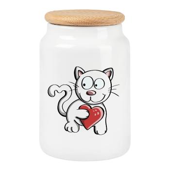 J'aime les chats Bandes dessinées - Chats - Chat - Boîte à biscuits avec couvercle en bois - blanc - Devant