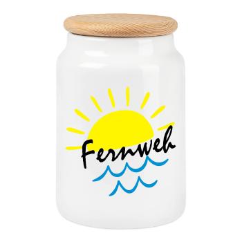 Sunrise Ocean – Sonne & Wellen Icon - Keksdose mit Holzdeckel - Weiß - Vorne