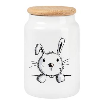 Lièvre curieux - lapins - lapins - lapins - Boîte à biscuits avec couvercle en bois - blanc - Devant