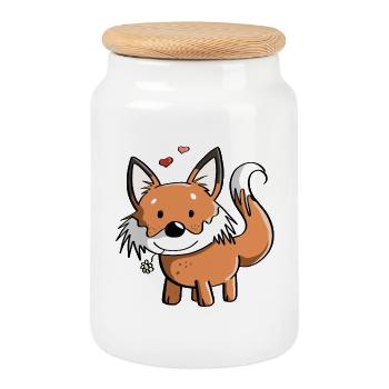 Fuchs mit Blume - Füchse - Rotfuchs - Raubtier - Keksdose mit Holzdeckel - Weiß - Vorne