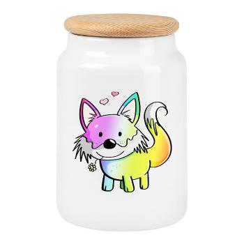 Fox arc-en-ciel - renards - renard roux - prédateur - Boîte à biscuits avec couvercle en bois - blanc - Devant