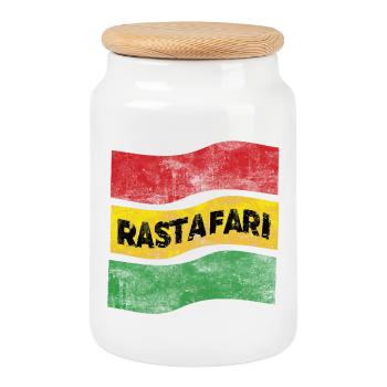 Rastafari Fahne - Keksdose mit Holzdeckel - Weiß - Vorne