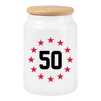50 years - Cookie Jar with Wooden Lid - white - Front