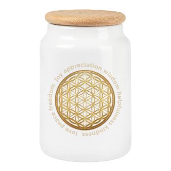 Lebensblume Geometrisches Harmonie-Muster - Keksdose mit Holzdeckel - Weiß - Vorne