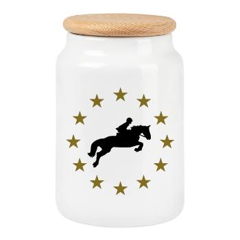 Showjumping horse & Stars - Cookie Jar with Wooden Lid - white - Front