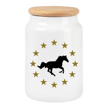 Horse & Stars - Cookie Jar with Wooden Lid - white - Front