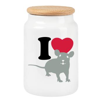 I love rats - Cookie Jar with Wooden Lid - white - Front