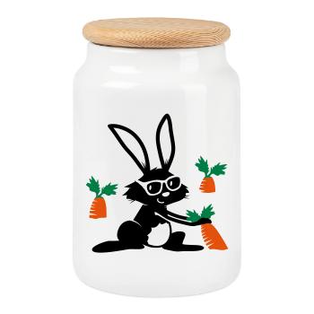 Le lapin tire une carotte de terre - Boîte à biscuits avec couvercle en bois - blanc - Devant