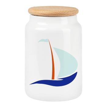 sailboat - Cookie Jar with Wooden Lid - white - Front
