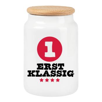 schoolchild sports einschulung - Cookie Jar with Wooden Lid - white - Front