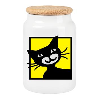 Chat - Boîte à biscuits avec couvercle en bois - blanc - Devant