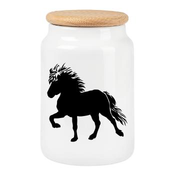 Cute Icelandic Horse Tölt 5, Icelandic, Icelandic Pony - Cookie Jar with Wooden Lid - white - Front