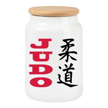 Judo - Boîte à biscuits avec couvercle en bois - blanc - Devant