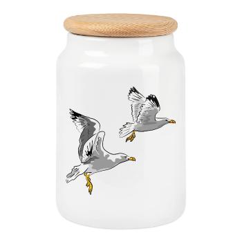 Les mouettes en vol - Boîte à biscuits avec couvercle en bois - blanc - Devant