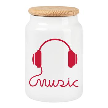 headphones - Cookie Jar with Wooden Lid - white - Front