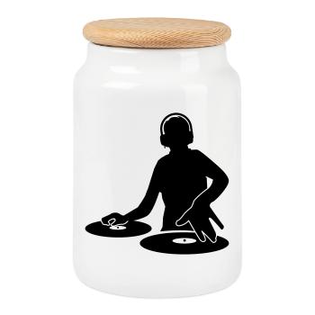 DJ - Cookie Jar with Wooden Lid - white - Front