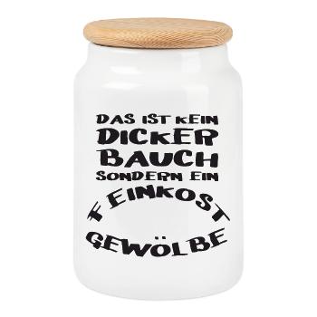 Dicker Bauch Feinkostgewölbe für dicke Männer - Keksdose mit Holzdeckel - Weiß - Vorne