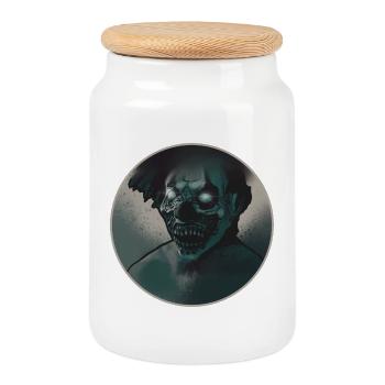 Horror clown - Cookie Jar with Wooden Lid - white - Front