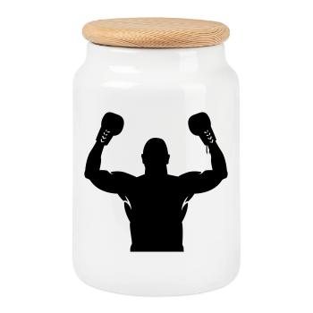 boxing - Cookie Jar with Wooden Lid - white - Front