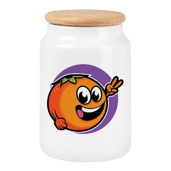 Orange tangerine - design - Cookie Jar with Wooden Lid - white - Front