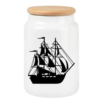 Schiff - Keksdose mit Holzdeckel - Weiß - Vorne